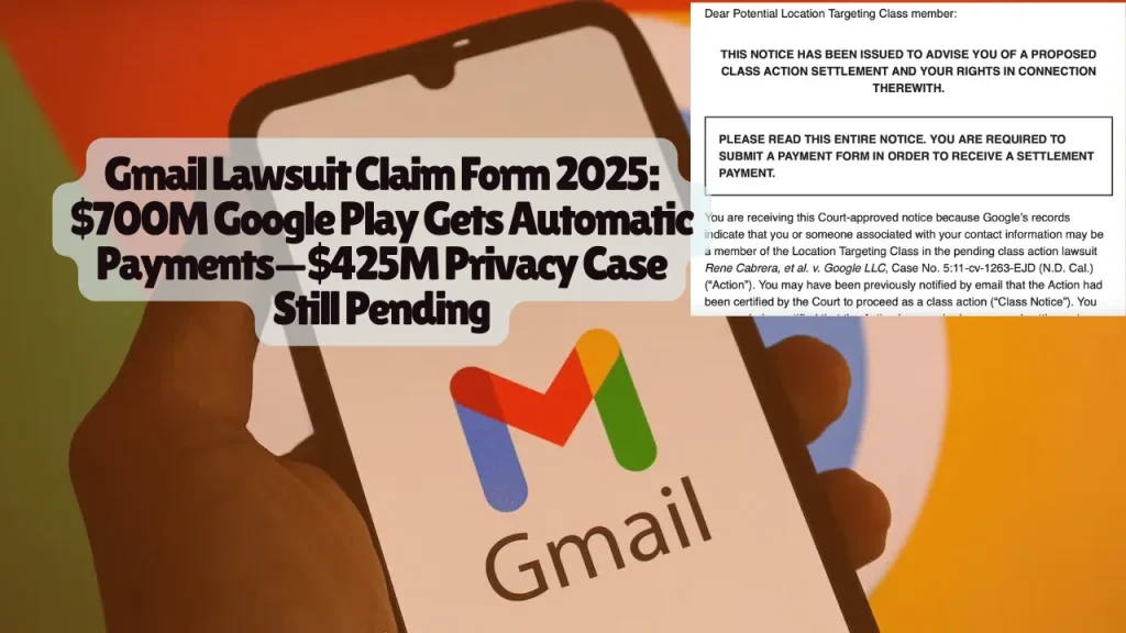 Gmail Lawsuit Claim Form 2025: $700M Google Play Gets Automatic Payments—$425M Privacy Case Still Pending