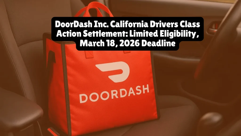 DoorDash Inc. California Drivers Class Action Settlement, Limited Eligibility, March 18, 2026 Deadline