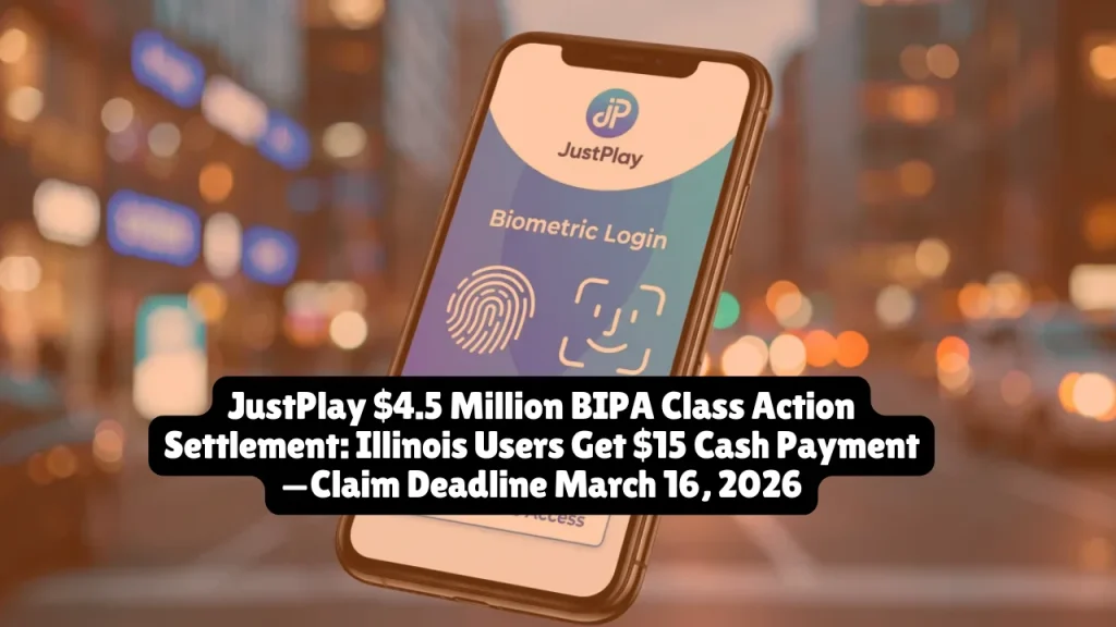 JustPlay agreed to a $4.5 million class action settlement for Illinois residents whose facial biometric data was collected through the app without proper consent. Eligible class members receive a one-time $15 cash payment with no proof required. The claim deadline is March 16, 2026, and the final approval hearing is scheduled for March 31, 2026.