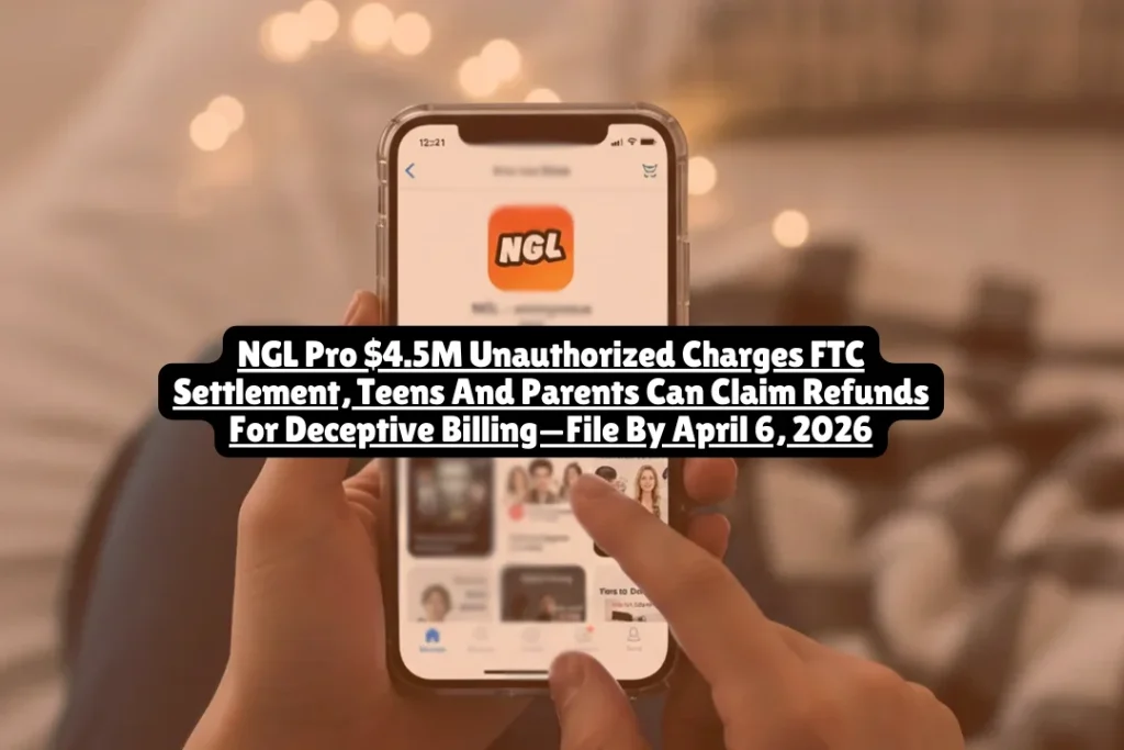 The Federal Trade Commission announced refunds for NGL Pro users who were charged unauthorized recurring fees up to $9.99 weekly between January 2022 and July 2024. NGL Labs agreed to pay $4.5 million after the FTC alleged the anonymous messaging app used fake messages and deceptive billing to trick users into paid subscriptions—claim your refund by April 6, 2026.