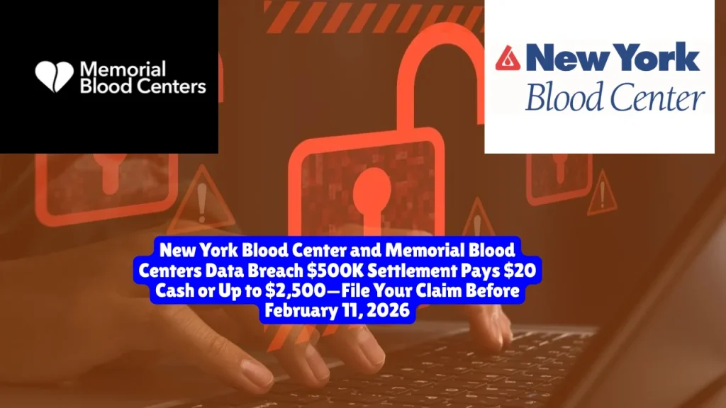 New York Blood Center and Memorial Blood Centers Data Breach $500K Settlement Pays $20 Cash or Up to $2,500—File Your Claim Before February 11, 2026