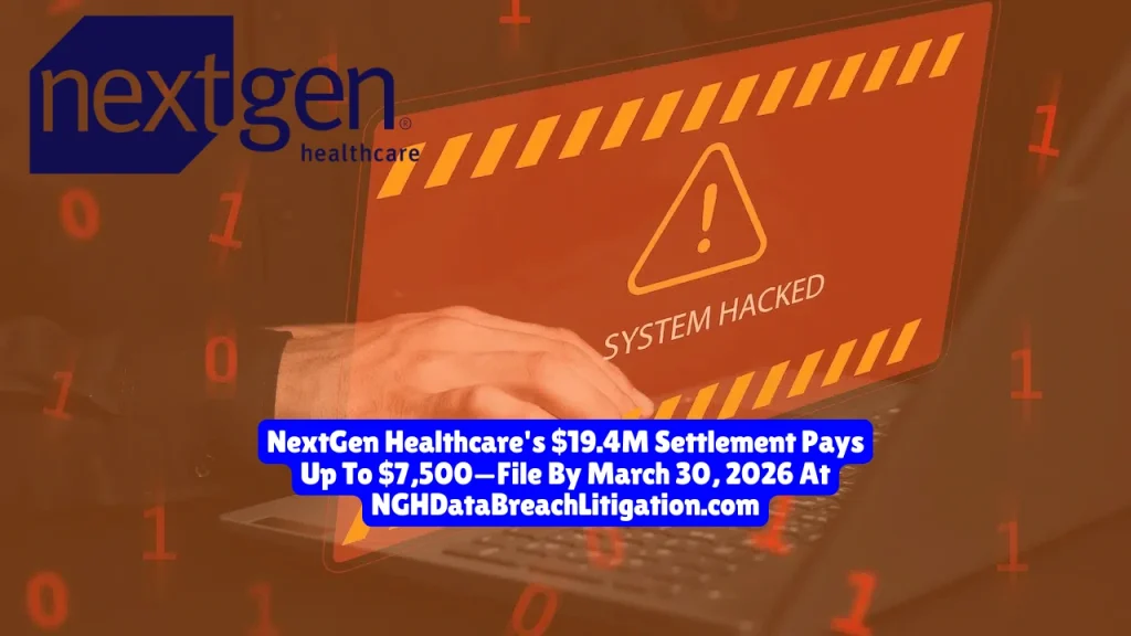 NextGen Healthcare agreed to a $19.4 million settlement resolving class action lawsuits over an April 2023 ransomware attack that exposed sensitive medical information of over 1 million patients. The settlement, approved by the U.S. District Court for the Northern District of Georgia (Case No. 1:23-cv-02043-TWT, Miller v. NextGen Healthcare Inc.), provides affected patients cash payments up to $7,500 for documented losses, $250 for lost time, or alternative payments of $50 ($150 for California residents), plus 3 years of free identity protection.