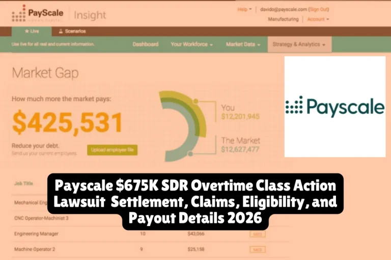 Payscale $675K SDR Overtime Class Action Lawsuit Settlement, Claims, Eligibility, and Payout Details 2026 8 Worked as an SDR at Payscale? Claim your share of the $675K overtime settlement. Learn about eligibility, workweek calculations, and the March 2, 2026 deadline.