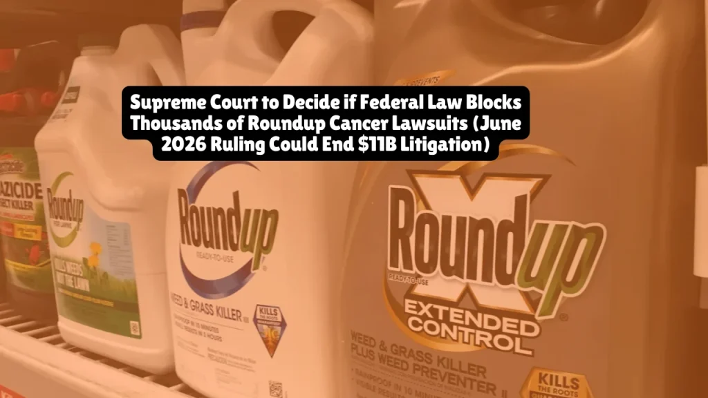 Supreme Court to decide if federal law blocks thousands of Roundup cancer lawsuits. June 2026 ruling could dismiss 61,000 cases or allow litigation to continue.