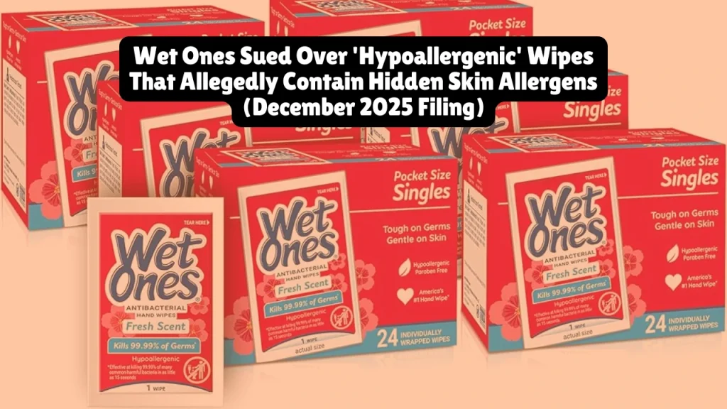 Edgewell Personal Care Brands faces a class action lawsuit claiming Wet Ones Antibacterial Hand Wipes labeled as "hypoallergenic" actually contain two fragrance allergens linked to skin irritation and allergic contact dermatitis. Filed December 19, 2025, the lawsuit alleges independent laboratory testing revealed d-Limonene and Linalool in the wipes—allergens not disclosed on product labels—raising concerns for consumers who rely on hypoallergenic claims to avoid skin reactions.