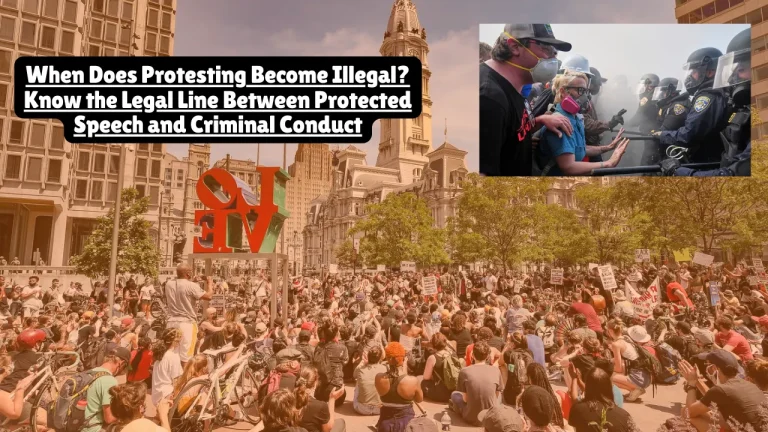 Protesting is legal under the First Amendment when it is peaceful, non-disruptive, and conducted in compliance with local laws. Protesting becomes illegal when it involves violence, threats, property damage, blocking traffic or access, violating permit requirements, violating noise ordinances, trespassing on private property without permission, or substantially disrupting public order.
