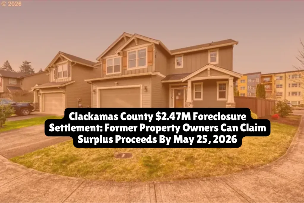 Clackamas County $2.47M Foreclosure Settlement, Former Property Owners Can Claim Surplus Proceeds By May 25, 2026