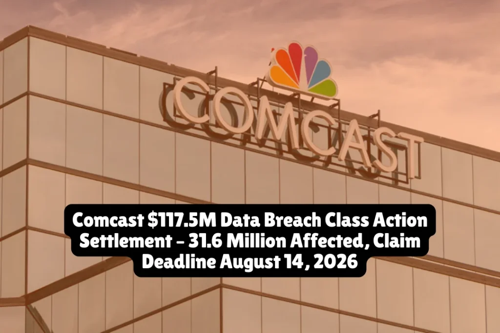 Comcast agreed to pay $117.5 million to settle class action claims over an October 2023 data breach that exposed personal information of approximately 31.6 million Xfinity customers. If you received a data breach notification from Comcast about the incident, you can file a claim by August 14, 2026 for cash compensation, reimbursement up to $10,000, or free credit monitoring.