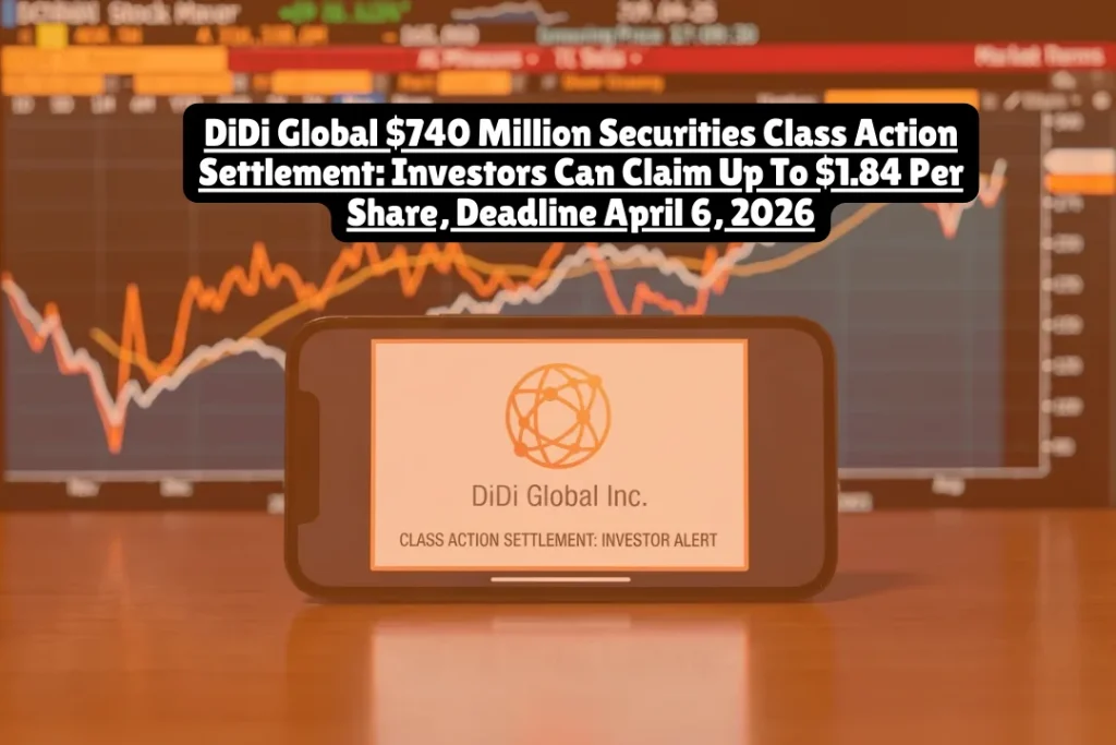 DiDi Global Inc. reached a $740 million settlement resolving securities fraud allegations stemming from its June 2021 Initial Public Offering. Investors who purchased DiDi American Depositary Shares between June 30, 2021, and July 21, 2021, can file claims until April 6, 2026, with an estimated average recovery of $1.84 per affected share before attorney fees and administrative costs deductions.