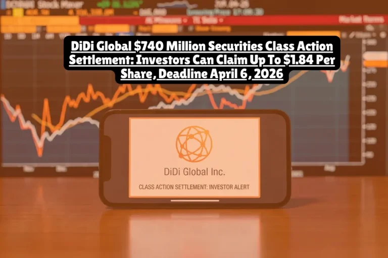 DiDi Global Inc. reached a $740 million settlement resolving securities fraud allegations stemming from its June 2021 Initial Public Offering. Investors who purchased DiDi American Depositary Shares between June 30, 2021, and July 21, 2021, can file claims until April 6, 2026, with an estimated average recovery of $1.84 per affected share before attorney fees and administrative costs deductions.