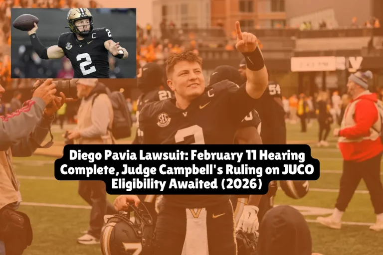 Former Vanderbilt quarterback Diego Pavia and 26 co-plaintiffs await a federal judge's decision after a February 11, 2026 hearing on whether junior college seasons should count against NCAA Division I eligibility. The ruling could extend playing careers for former JUCO athletes seeking additional years of competition and NIL earnings.