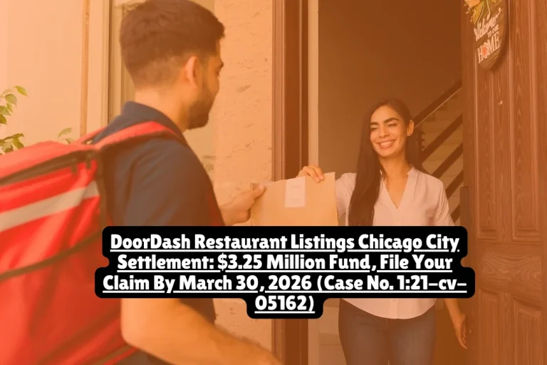 DoorDash Restaurant Listings Chicago City Settlement: $3.25 Million Fund, File Your Claim By March 30, 2026 (Case No. 1:21-cv-05162) 3 DoorDash Chicago restaurant settlement pays up to $2,500 to businesses listed without consent 2019-2025. March 30, 2026 claim deadline. Case No. 1:21-cv-05162.