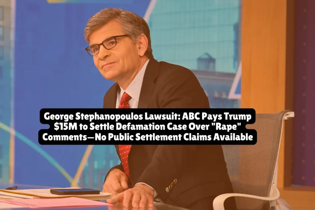 ABC News and anchor George Stephanopoulos agreed to pay President-elect Donald Trump $15 million toward his presidential library plus $1 million in legal fees to settle a defamation lawsuit filed in March 2024. The settlement, finalized on December 14, 2024, resolved Trump's claims that Stephanopoulos defamed him during a March 10, 2024, "This Week" interview when the anchor repeatedly stated Trump had been "found liable for rape" in E. Jean Carroll's civil lawsuits. 