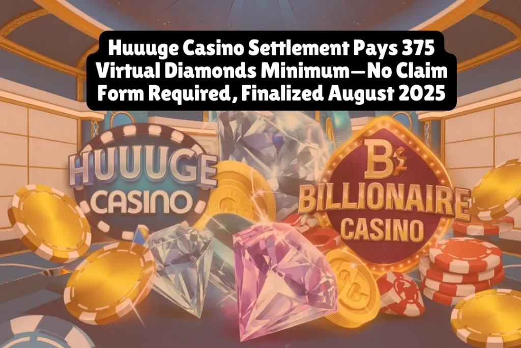 Huuuge Inc. agreed to a class action lawsuit settlement to resolve claims its Huuuge Casino and Billionaire Casino apps violate gambling laws by charging players to play. If you made in-app purchases in these mobile casino games before January 23, 2025, you automatically qualify for at least 375 virtual diamonds—no paperwork, no claim forms, just instant compensation deposited directly into your game account.