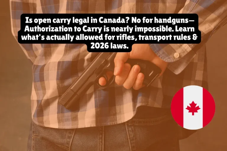 No, open carry is not legal in Canada for handguns or restricted firearms. Civilians cannot openly carry handguns in public under any circumstances except with an Authorization to Carry (ATC), which is virtually impossible to obtain. While federal law technically permits open carry of non-restricted rifles and shotguns during lawful activities like hunting or transport to shooting ranges, doing so in urban areas will result in immediate police response and potential criminal charges.