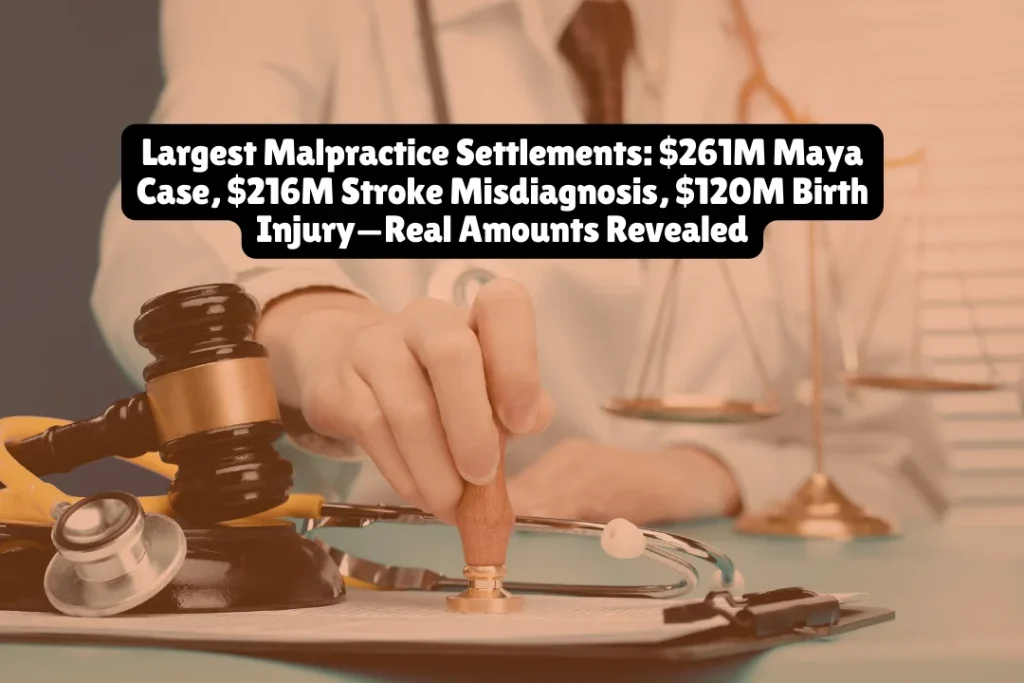 Largest Malpractice Settlements, $261M Maya Case, $216M Stroke Misdiagnosis, $120M Birth Injury—Real Amounts Revealed 2 The largest medical malpractice verdict in U.S. history is the $261 million "Take Care of Maya" case against Johns Hopkins All Children's Hospital in 2023. Other record-breaking awards include $216.7 million for misdiagnosed stroke symptoms (Florida), $120 million for delayed C-section causing cerebral palsy (Michigan, 2024), and $121 million for failure to diagnose Stevens-Johnson Syndrome (New York). Birth injuries, brain damage, and misdiagnosis cases command the highest settlements due to lifetime care costs.