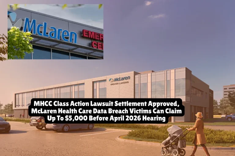 MHCC Class Action Lawsuit Settlement Approved, McLaren Health Care Data Breach Victims Can Claim Up To $5,000 Before April 2026 Hearing 4 McLaren Health Care Corporation reached a class action settlement for victims of data breaches that occurred between July 28, 2023 through August 23, 2023, and between July 17, 2024 and August 3, 2024. The Court will hold a Final Approval Hearing on April 21, 2026, at 10:00 a.m. before the Honorable B. Chris Christenson of the 7th Judicial Circuit Court, Genesee County. Victims can claim up to $5,000 in documented losses or a pro-rata cash payment from the settlement fund.