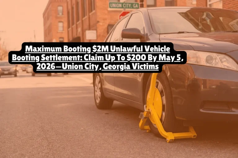 If your vehicle was booted by Maximum Booting in Union City, Georgia between June 15, 2012 and November 7, 2025, you can claim up to $200 cash from the $2 million class action settlement—but only if you file by May 5, 2026. The lawsuit Jessy Polson v. Maximum Booting (Case No. 17EV003164) alleges Kenny McElwaney d/b/a Maximum Booting Co. unlawfully immobilized vehicles in parking lots across Union City without proper legal authorization. Maximum Booting denies all wrongdoing but agreed to settle to avoid lengthy litigation costs.