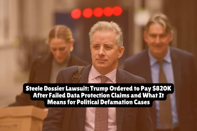 Steele Dossier Lawsuit, Trump Ordered to Pay $820K After Failed Data Protection Claims and What It Means for Political Defamation Cases 6 Trump's Steele dossier lawsuit was dismissed in February 2024. April 2025 ruling ordered him to pay $820K in legal fees to Christopher Steele's firm.