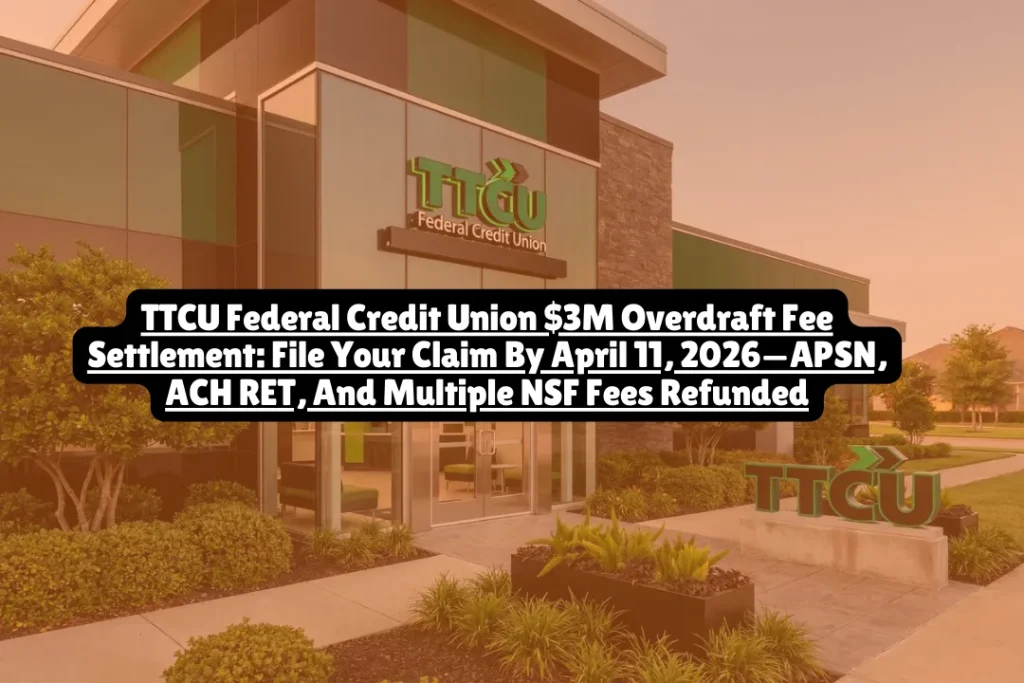 If TTCU Federal Credit Union charged you overdraft or NSF fees between August 31, 2015 and May 1, 2024, you can claim cash from the $3 million class action settlement plus approximately $1 million in debt forgiveness—but you must file by April 11, 2026. The lawsuit Lee v. TTCU Federal Credit Union alleges the Oklahoma-based credit union improperly assessed certain overdraft fees, overdraft transfer fees, and insufficient funds fees in violation of account agreements and the implied covenant of good faith and fair dealing. TTCU denies all allegations but agreed to settle to avoid litigation costs.