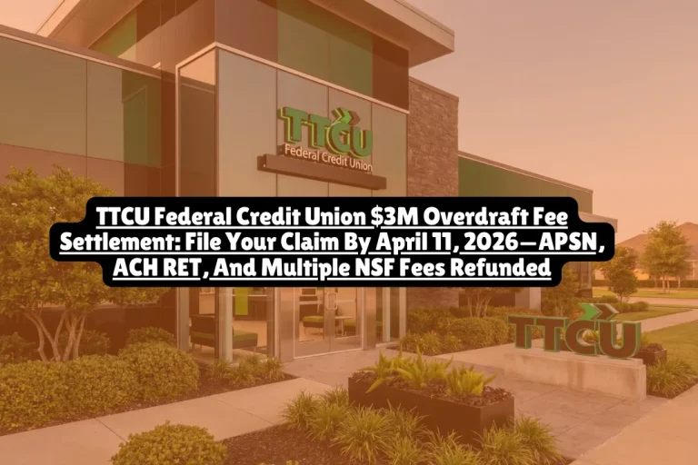 If TTCU Federal Credit Union charged you overdraft or NSF fees between August 31, 2015 and May 1, 2024, you can claim cash from the $3 million class action settlement plus approximately $1 million in debt forgiveness—but you must file by April 11, 2026. The lawsuit Lee v. TTCU Federal Credit Union alleges the Oklahoma-based credit union improperly assessed certain overdraft fees, overdraft transfer fees, and insufficient funds fees in violation of account agreements and the implied covenant of good faith and fair dealing. TTCU denies all allegations but agreed to settle to avoid litigation costs.