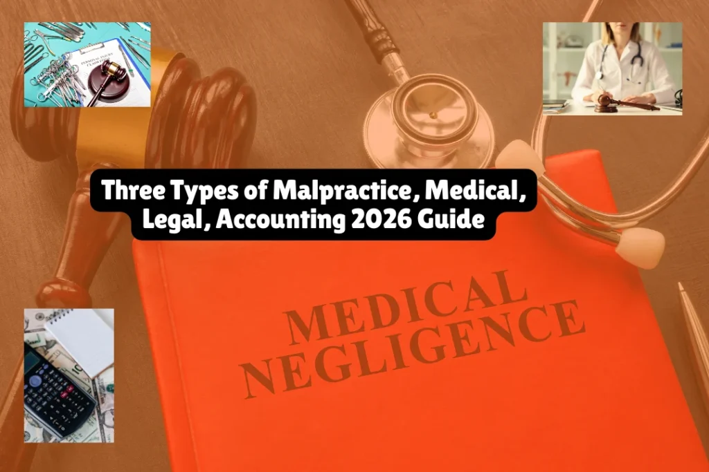 Three Types of Malpractice, Medical, Legal, Accounting 2026 Guide 4 The three main types of malpractice are medical malpractice (healthcare providers breaching standards of care causing patient harm), legal malpractice (attorneys failing to meet professional duties harming clients), and accounting malpractice (CPAs or accountants making errors causing financial losses). Each requires proving duty, breach, causation, and damages—but standards differ significantly by profession.