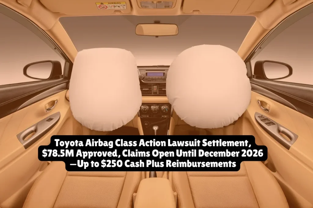 Toyota Airbag Class Action Lawsuit Settlement, $78.5M Approved, Claims Open Until December 2026—Up to $250 Cash Plus Reimbursements