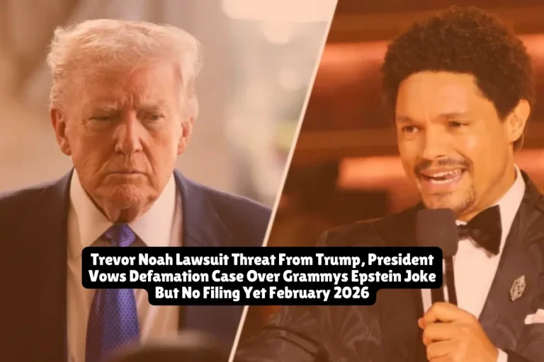 Trevor Noah Lawsuit Threat From Trump, President Vows Defamation Case Over Grammys Epstein Joke But No Filing Yet February 2026 8 President Donald Trump threatened to sue Trevor Noah after the comedian joked during the February 1, 2026 Grammy Awards that Trump needed a new island to hang out with Bill Clinton since Jeffrey Epstein's island is gone. As of February 2, 2026, no lawsuit has been filed in any court. Trump's Truth Social threat remains just that—a threat—despite claiming he'll sue for "plenty$" over defamation.