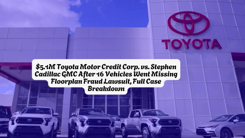 Toyota Motor Credit sued Stephen Cadillac GMC for $5.1M after 16 vehicles went missing in a 2026 floorplan fraud case. Here's what the complaint says and where it stands.