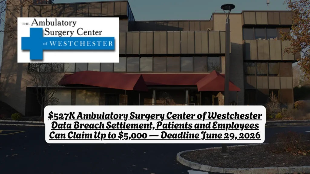 $527K Ambulatory Surgery Center of Westchester Data Breach Settlement, Patients and Employees Can Claim Up to $5,000 Deadline June 29, 2026