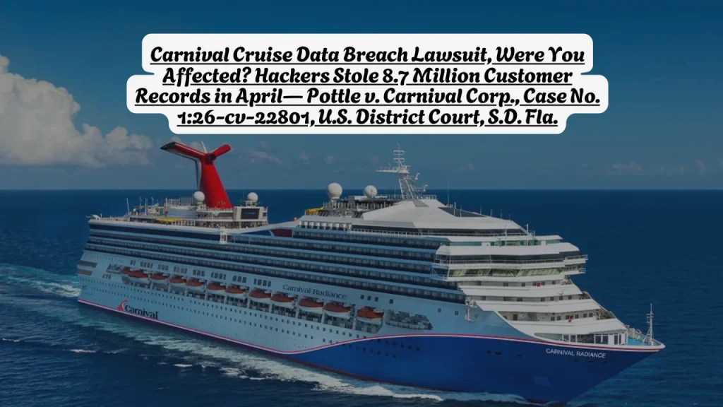 Carnival Cruise Data Breach Lawsuit, Were You Affected? Hackers Stole 8.7 Million Customer Records in April— Pottle v. Carnival Corp., Case No. 1:26-cv-22801, U.S. District Court, S.D. Fla. 1 Carnival Cruise Data Breach Lawsuit, Were You Affected? Hackers Stole 8.7 Million Customer Records in April— Pottle v. Carnival Corp., Case No. 1:26-cv-22801, U.S. District Court, S.D. Fla.