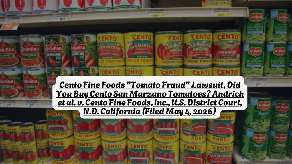 Cento Fine Foods "Tomato Fraud" Lawsuit, Did You Buy Cento San Marzano Tomatoes? Andrich et al. v. Cento Fine Foods, Inc., U.S. District Court, N.D. California (Filed May 4, 2026)
