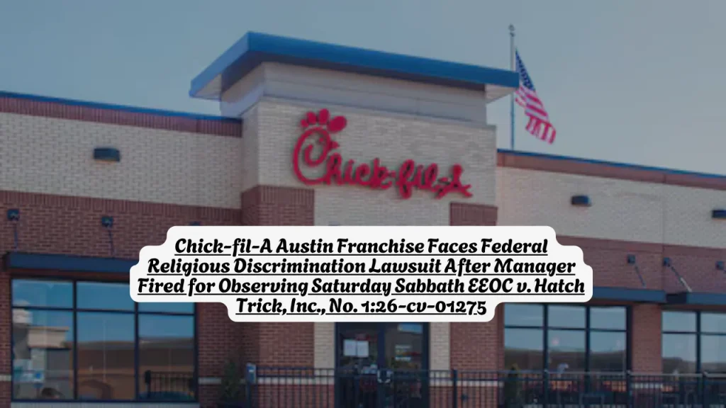 Chick-fil-A Austin Franchise Faces Federal Religious Discrimination Lawsuit After Manager Fired for Observing Saturday Sabbath EEOC v. Hatch Trick, Inc., No. 1:26-cv-01275