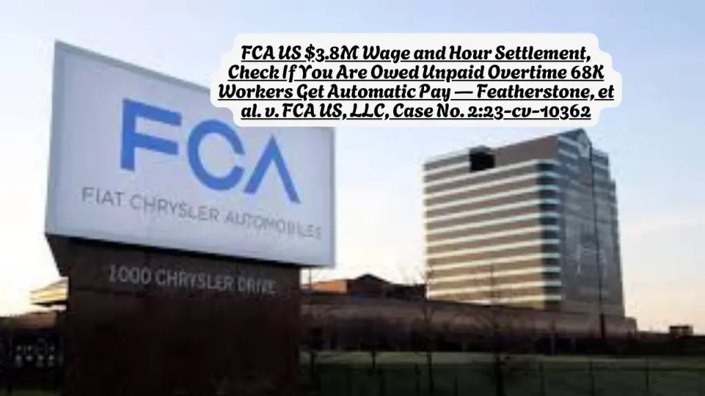 FCA US $3.8M Wage and Hour Settlement, Check If You Are Owed Unpaid Overtime 68K Workers Get Automatic Pay — Featherstone, et al. v. FCA US, LLC, Case No. 2:23-cv-10362 1 FCA US $3.8M Wage and Hour Settlement, Check If You Are Owed Unpaid Overtime 68K Workers Get Automatic Pay — Featherstone, et al. v. FCA US, LLC, Case No. 2:23-cv-10362