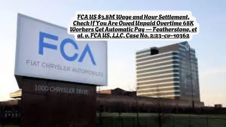 FCA US $3.8M Wage and Hour Settlement, Check If You Are Owed Unpaid Overtime 68K Workers Get Automatic Pay — Featherstone, et al. v. FCA US, LLC, Case No. 2:23-cv-10362