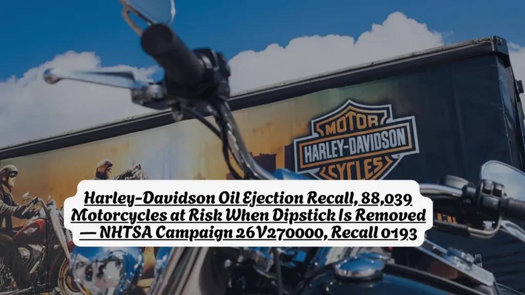 Harley-Davidson Oil Ejection Recall, 88,039 Motorcycles at Risk When Dipstick Is Removed NHTSA Campaign 26V270000, Recall 0193