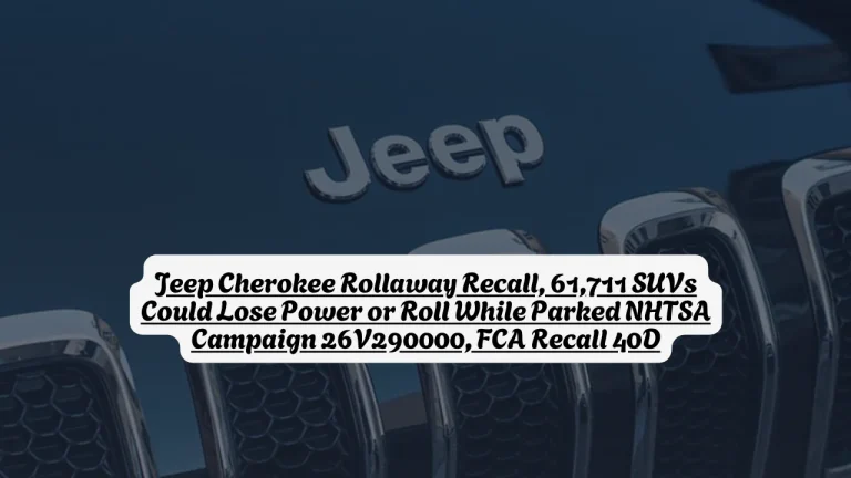 Jeep Cherokee Rollaway Recall, 61,711 SUVs Could Lose Power or Roll While Parked NHTSA Campaign 26V290000, FCA Recall 40D