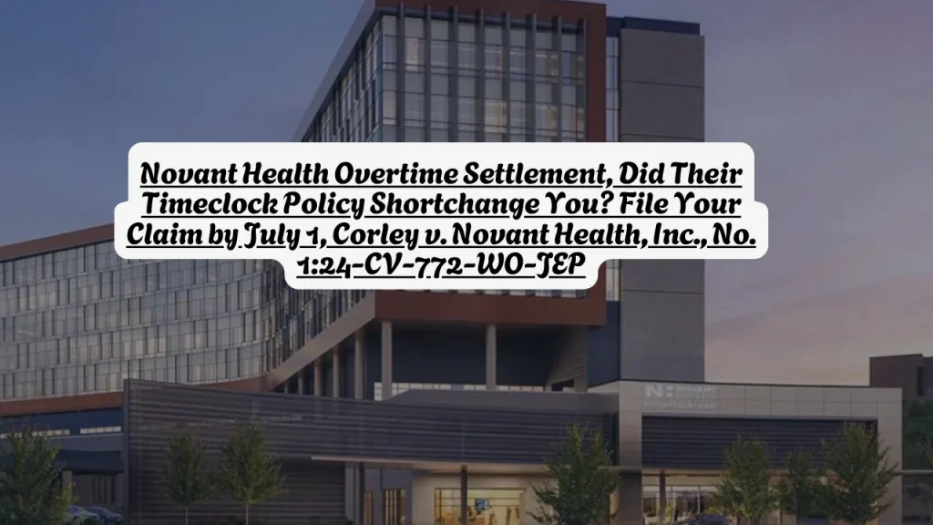 Novant Health Overtime Settlement, Did Their Timeclock Policy Shortchange You? File Your Claim by July 1, Corley v. Novant Health, Inc., No. 1:24-CV-772-WO-JEP