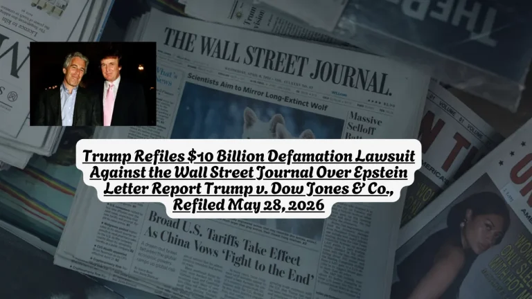 Trump Refiles $10 Billion Defamation Lawsuit Against the Wall Street Journal Over Epstein Letter Report Trump v. Dow Jones & Co., Refiled May 28, 2026