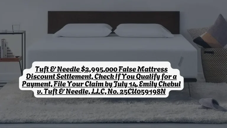Tuft & Needle $2.9M False Mattress Discount Settlement, Check If You Qualify for a Payment, File Your Claim by July 14, Emily Chebul v. Tuft & Needle, LLC, No. 25CU059198N