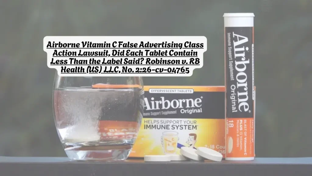Airborne Vitamin C False Advertising Class Action Lawsuit, Did Each Tablet Contain Less Than the Label Said? Robinson v. RB Health (US) LLC, No. 2:26-cv-04765 1 Airborne Vitamin C False Advertising Class Action Lawsuit, Did Each Tablet Contain Less Than the Label Said? Robinson v. RB Health (US) LLC, No. 2:26-cv-04765
