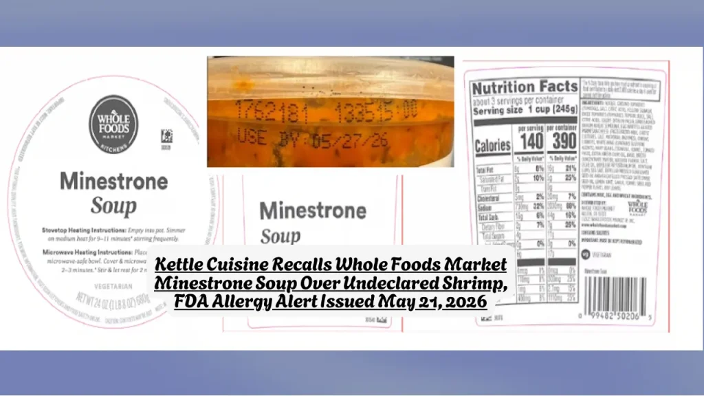 Kettle Cuisine Recalls Whole Foods Market Minestrone Soup Over Undeclared Shrimp, FDA Allergy Alert Issued May 21, 2026