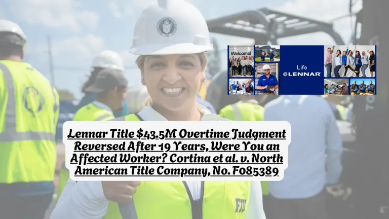 Lennar Title $43.5M Overtime Judgment Reversed After 19 Years, Were You an Affected Worker Cortina et al. v. North American Title Company, No. F085389