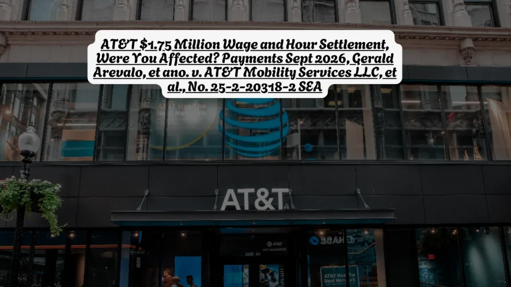 AT&T $1.75 Million Wage and Hour Settlement, Were You Affected Payments Sept 2026, Gerald Arevalo, et ano. v. AT&T Mobility Services LLC, et al., No. 25-2-20318-2 SEA